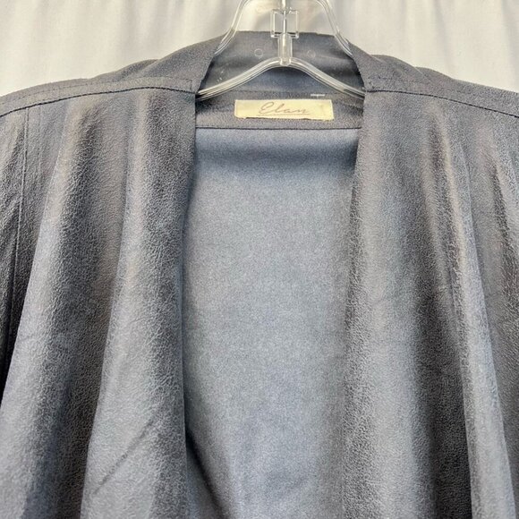 Elan Womens Open Front Jacket Gray Faux Leather Waist Length Flyaway Pockets S - Picture 3 of 12